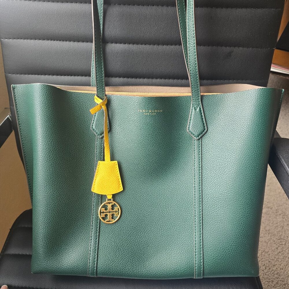 Tory Burch large perry tote green and gold NDSU Packers colors